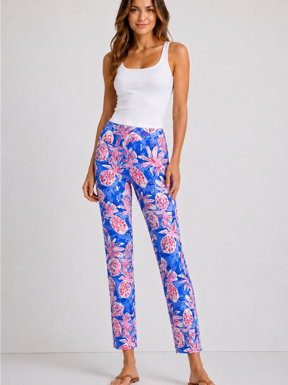 Barbara Erickson Pineapple Print Pull-On Pants Size 6 Resort Stretch Ankle